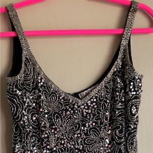 Black Tie Oleg Cassini Black Silk Chiffon Beaded Sleeveless Evening Dress Sz 6